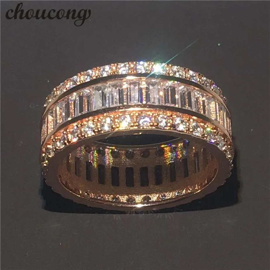 Choucong completo 15ct diamante rosa ouro 925 prata esterlina noivado anel de banda de casamento para mulher gift175i