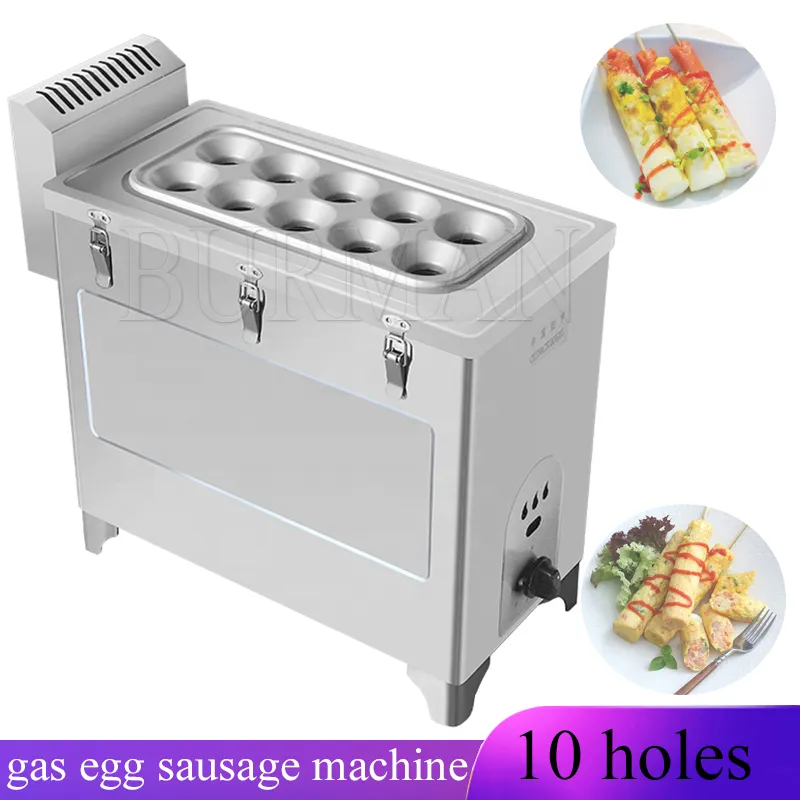 Processador de máquina de rolo de linguiça de ovo com 10 buracos, seção de gás, máquina comercial de lanche, caldeira de cachorro quente, fabricante de linguiça de ovo