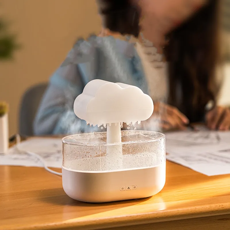 White noise rain humidifier Ultrasonic humidifier colorful mushroom cloud cloud rain drop night light Aromatherapy machine