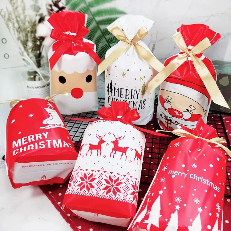 Подарочная упаковка 50 шт./100 шт. Рождественский подарочный пакет, праздничная сумка для украшения, сумка для конфет, печенья, закусок для упаковки еды, карман на шнурке, карман 231026