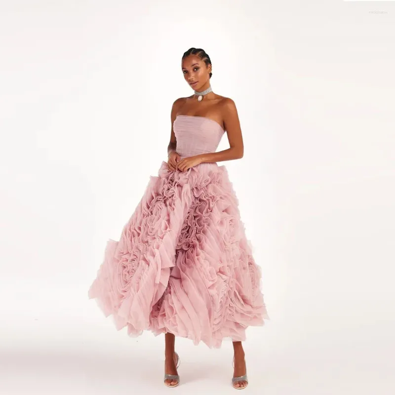 Women s Strapless A Line Maxi Dress with Pink Flowered Tulle Mesh Sweetheart Neck Floor Length Casual Bridal