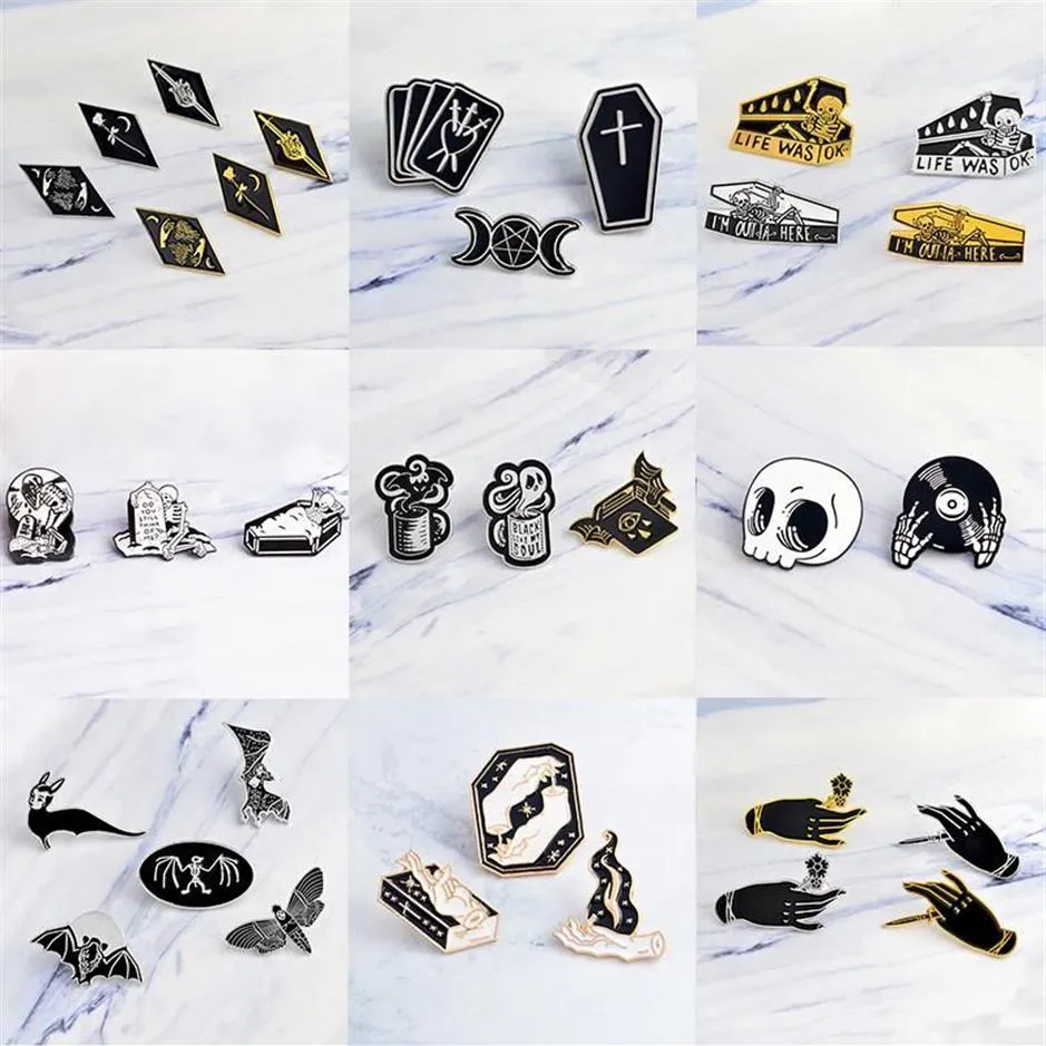 Pins broches set emaille pins punk donkerzwarte broche heks magische schedel vampier knop denim badge gotische revers aangepaste sieraden Gif289V