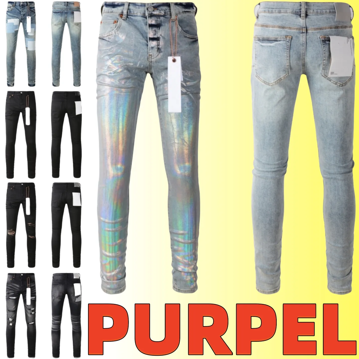 Jeans violet Designer Mens Hommes Knee Skinny droite taille 28-40 Motorcycle TRENDY LONG HAUT HIGH STREET DENIM WRODSALE 2 PIÈCES 10% de rabais