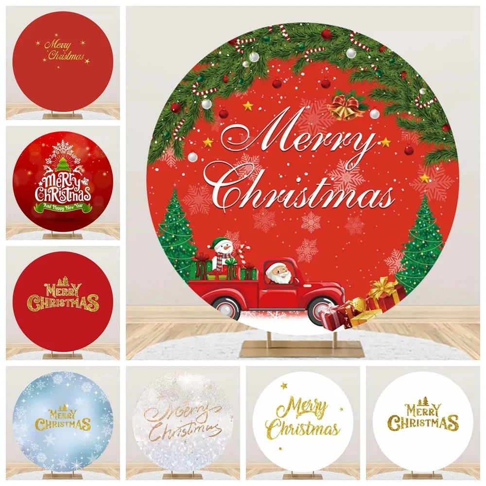 Dekoracje świąteczne świąteczne okrągłe tło Pography Cover Red Xmas Family Party Decor Banner Pography Cacker with Elastic Prop 231027