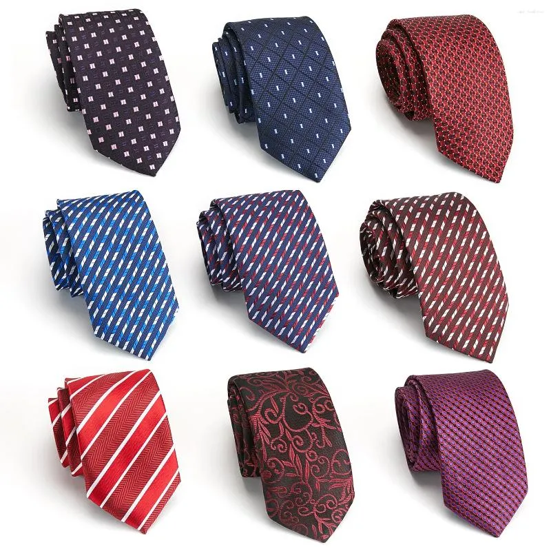 Papillon Marea Versione coreana Solido motivo floreale a righe 7,5 cm Cravatta in poliestere jacquard per uomo Cravatta da lavoro quotidiana