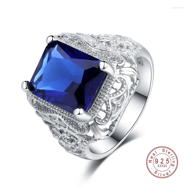 Met Zijstenen 2023 Trouwring Belofte Verlovingsring Voor Vrouwen Grote Blauwe Kristallen Steen Zirkonia S925 Verzilverde Ringen Sieraden