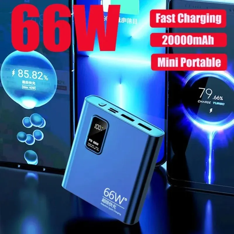 66W Power Bank 20000MAH Super Fast Lading Power Bank Tragbares Ladegerät Digital Display External Batterie Pack für iPhone Xiaomi