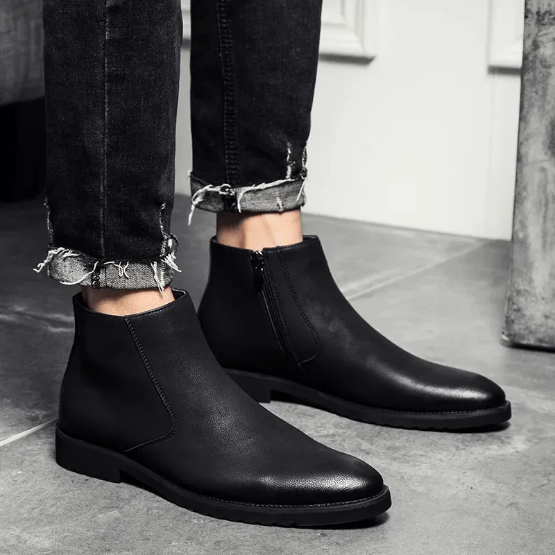 Stivali EMOSEWA Uomini Britannici di Alta Qualità Primavera Autunno Scarpe Moda Zip Traspirante Vera Pelle Maschile Botas Hombre 3844 231026