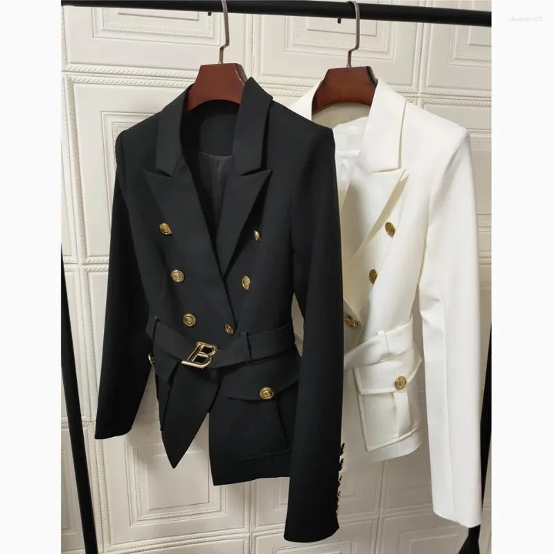 Costumes pour femmes 0425 tempérament ceinture mince dames manteau Double boutonnage multi-poches décoratif couleur unie costume femmes Blazers