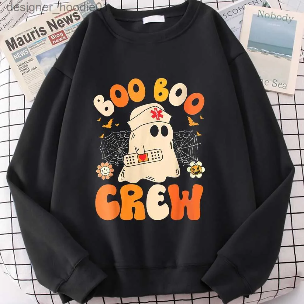 Moletons masculinos Moletons Groovy Boo Crew Enfermeira Fantasma Halloween Engraçado Moletom de Enfermagem Halloween Hoodies Mulheres Roupas Amante Pullovers Tops L231027