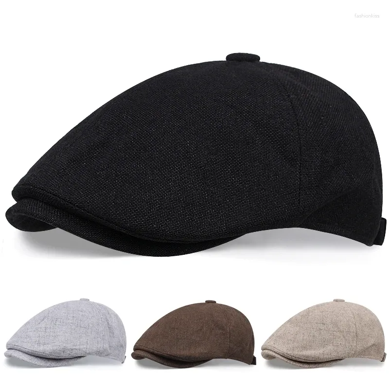 Berets 2023 Soild Color Beret Cap para Homens Linho Algodão Sboy Chapéus Mulheres Moda Vintage Britânico Mens Pintor Chapéu Octogonal