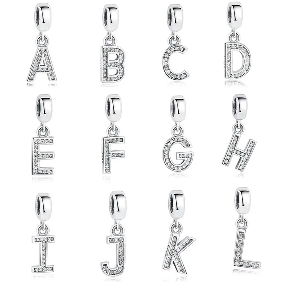 ELESHE 925 Sterling Silver A-Z Clear CZ Alphabet Letter Pendent Charm Fit Original Bracelets DIY Initial Letter Necklace Q0225205o