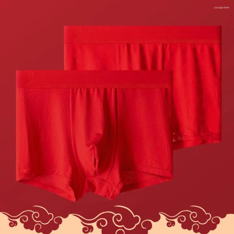 Unterhosen Männer Chinesischen Stil Rote Unterwäsche Modal Mid-taille Boxershorts Atmungsaktive Sexy Slips Höschen männer Hochzeit Dessous