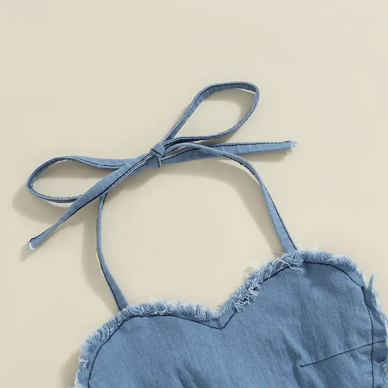 Kläder sätter 2st baby flicka kläder set denim ärmlös backless halter hals hjärta topp veckad kjol söt valentiner dag outfit