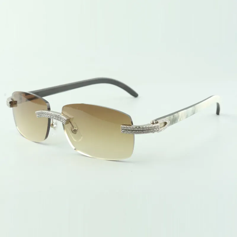 Óculos de sol designer de fileira dupla de diamantes 3524026 com pernas de chifre de búfalo preto misto tamanho de vendas diretas: 56-18-140mm