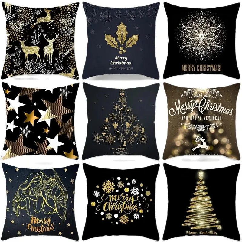 Juldekorationer 45 cm Black Merry Sofas Pillow Case Cover för heminredning År 2023 Dekoration Xmas Navidad Gift Ornament 231027