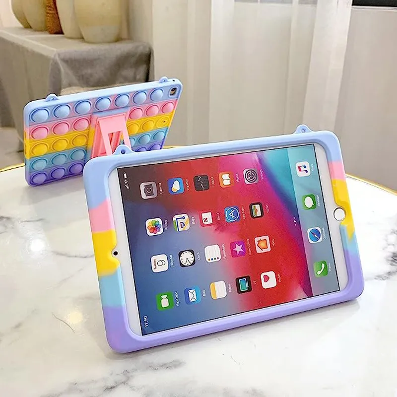 Push Pop Fidget Case For i 7th 8th 9th 10.2inch Mini 1 2 3 4 Bubble Silicone Shockproof Full Protection iPad Pro Tablet Cover with Fold Kickstand and Lanyard