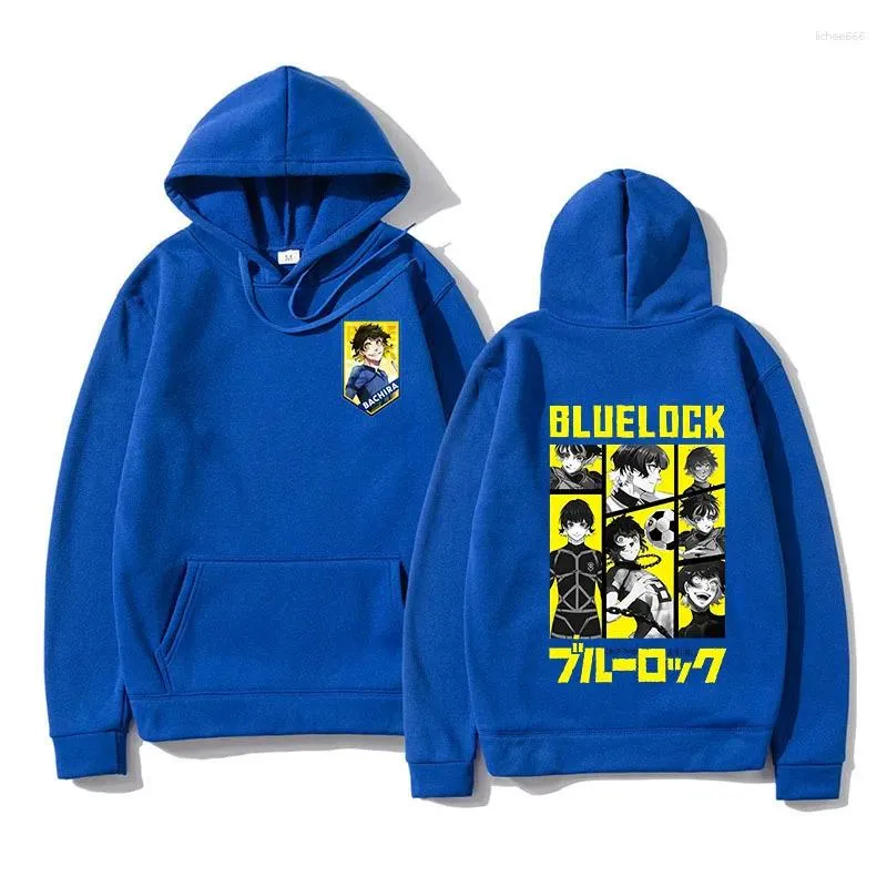 Hoodies masculinos 2023 azul bloqueio hoodie anime moletom hip hop masculino topo y2k bluelock roupas femininas outono manga longa streetwear