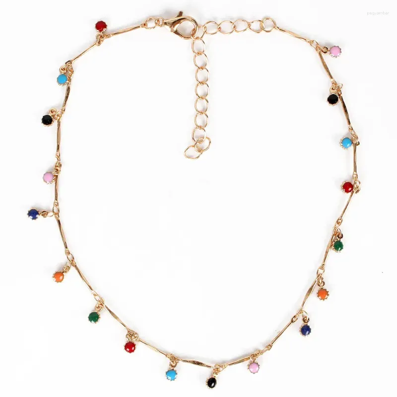 Choker Luxhoney Fashion Sweet Bohemian Gold Plated Colorful Emamel Charm Twisted Bar Link Chain Necklace for Women Girl in Party