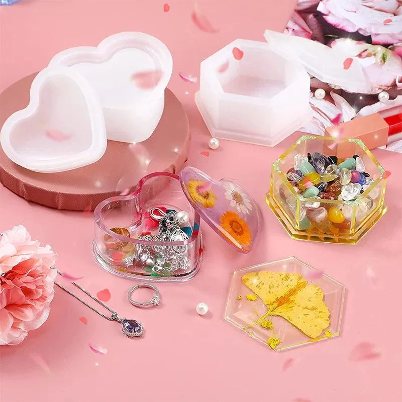 Decorative Flowers Crystal Diy Glue Dripping Mould Love Storage Box Pen Container Mirror Resin