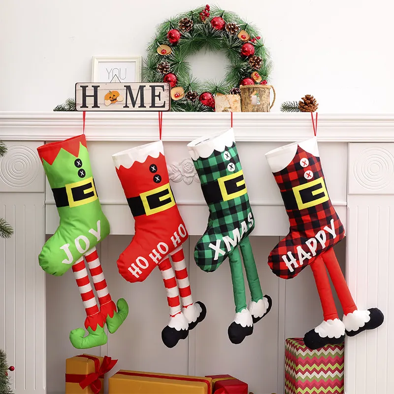 Christmas Gift Stocking Brushed Cloth Hanging Stockings with Long Legs Xmas Tree Fireplace New Year Home Decoration