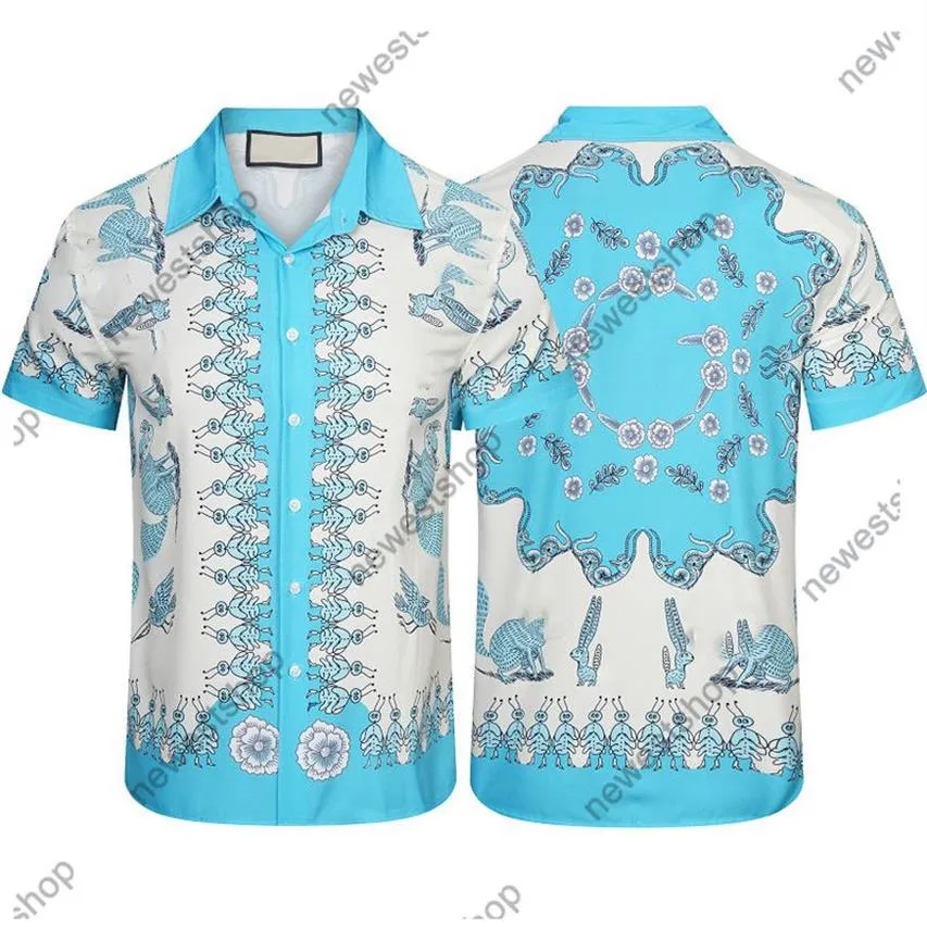 2022 Europa França Mens Camisas Hawaii Beach Silk Casual Camisa Allover Animal Imprimir Primavera Verão Cool Hip Hop Designer Camisetas Sho280Q