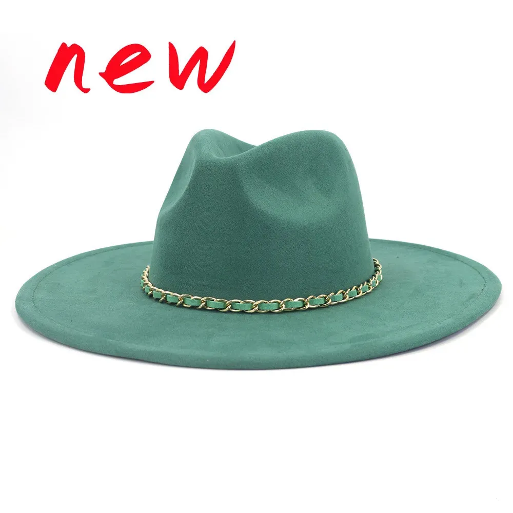 Wide Brim Hats Bucket Fedora hat Same Color Chain Big Rim Heart Top 95cm Hemline Fashion Hat Unisex Suede Jazz 231027