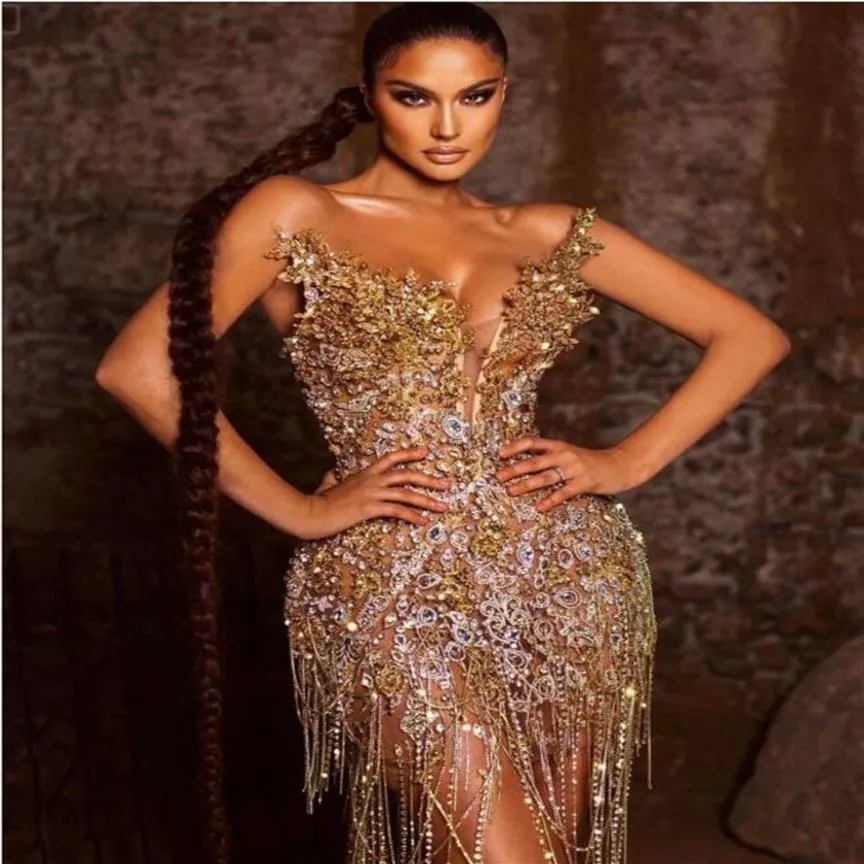 Vestido de noite feminino vestido querida ouro cristal borla bainha yousef aljasmi kendal jenner prata cristal kim kardashian255e
