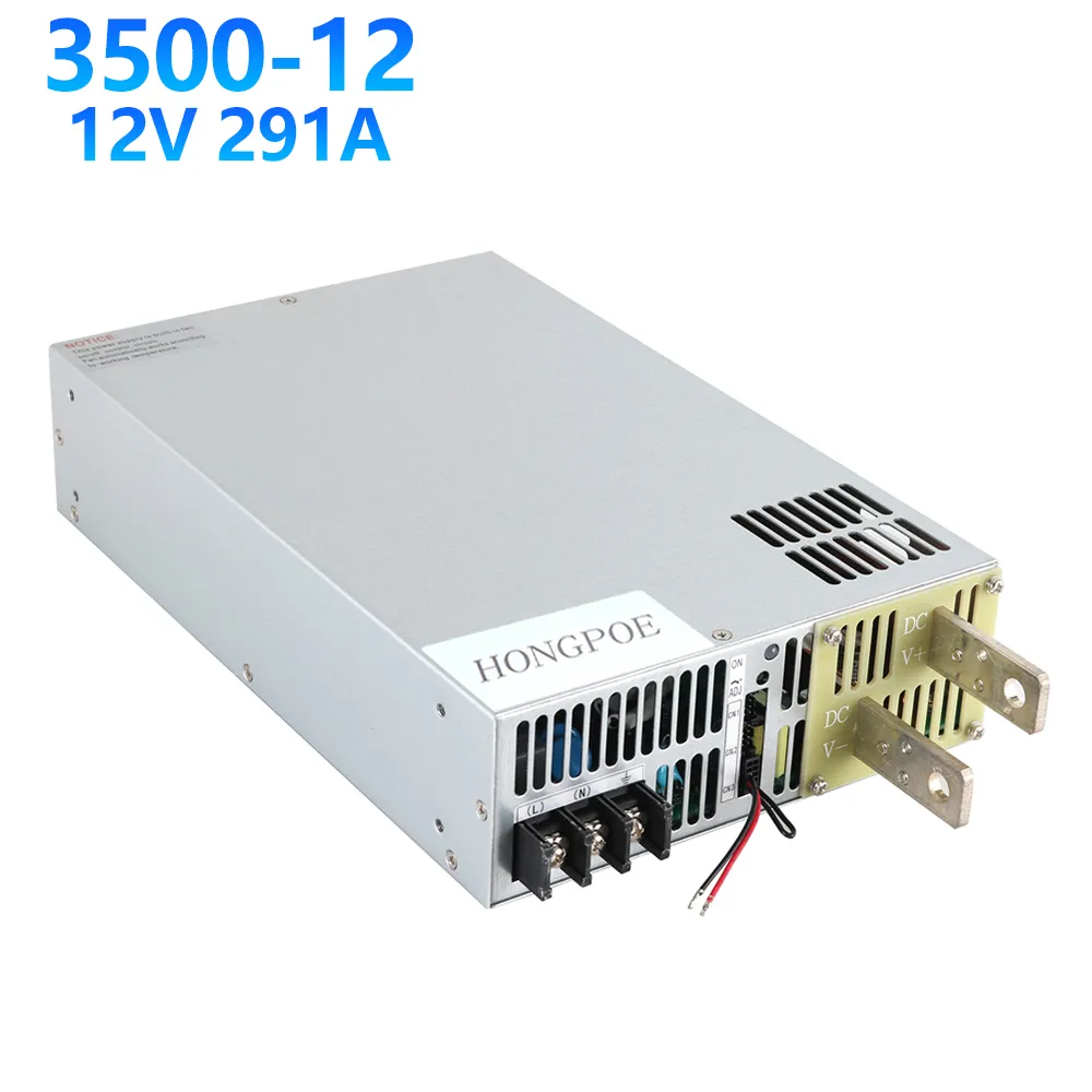 Hongpoe 3500W 12V Voedingsvoorziening 0-12V Instelbaar vermogen 12VDC AC-DC 0-5V Analog Signaalregeling SE-3500-12 Power Transformer 12V 291A 110VAC/220VAC Input