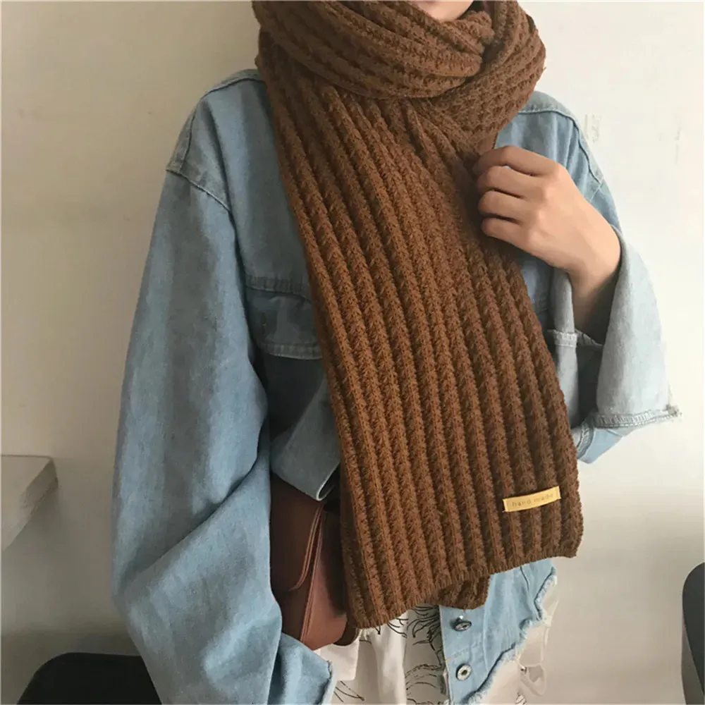 Scarves Fashion Women Winter Solid Knitted Scarf Long Female Vintage Big Soft Warm Thickened Wool 231027