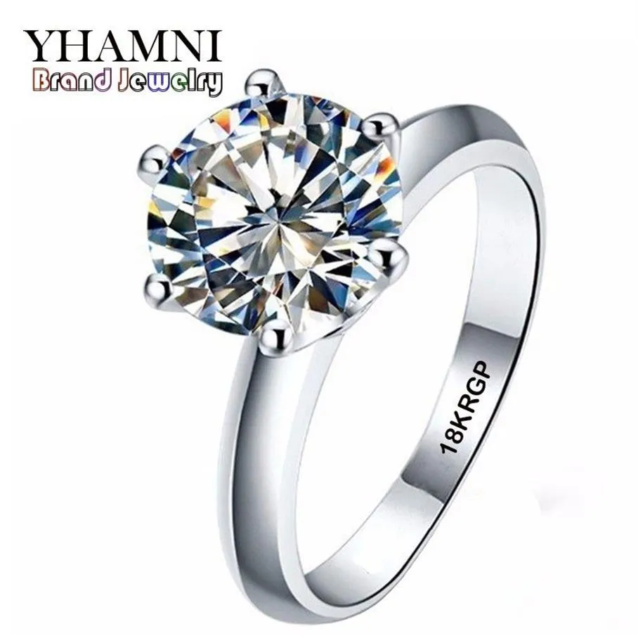 YHAMNI Anello in oro bianco puro reale 18KRGP Anelli con timbro Set 3 carati CZ Anelli di nozze con diamante per le donne ANELLO R1688238m