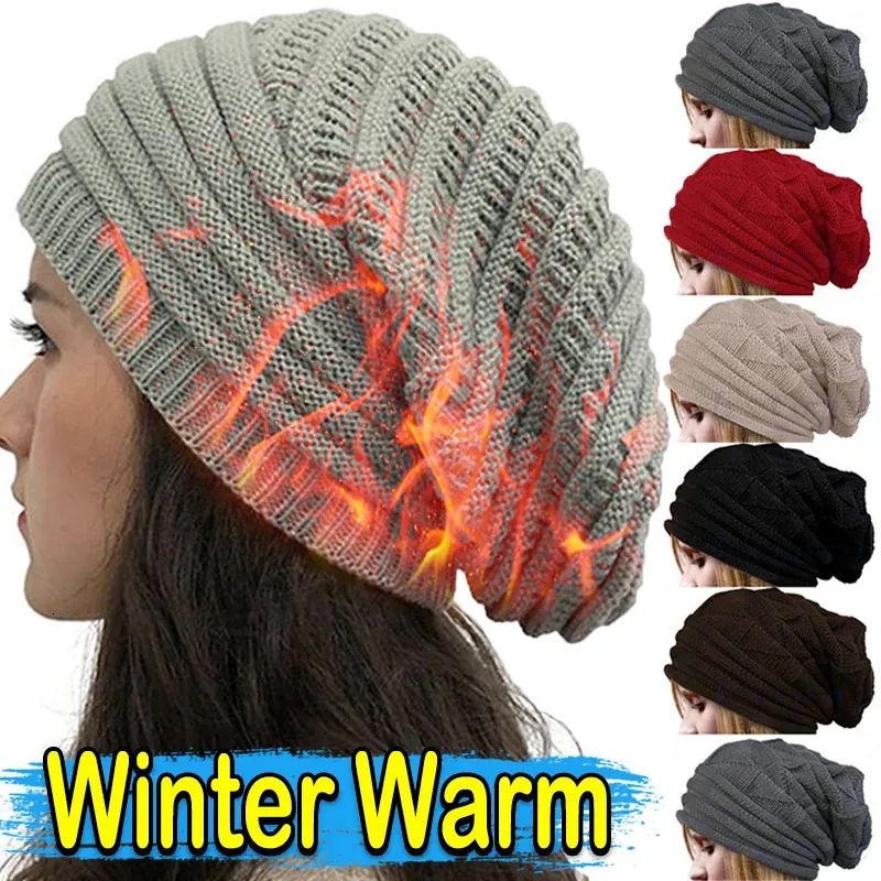Шапки с черепом, мешковатые женские зимние теплые вязаные шапки с напуском, классические шерстяные шапки с черепами, теплые шапки, береты 231027