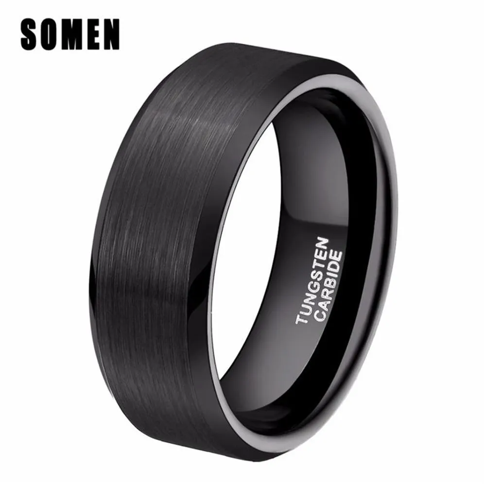 Somen Ring Mannen Klassiek 8mm Puur Zwart Wolfraam Ring Geborsteld Afgewerkt Trouwring Trendy Mannelijke Sieraden Engagement Liefde Ring Bague J209Q