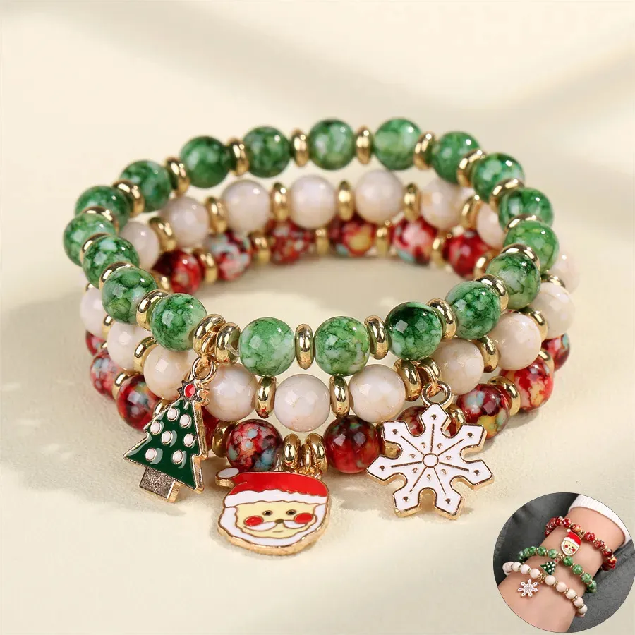 Braccialetti con ciondoli Perline elastiche della Boemia per le donne Set di braccialetti impilabili multistrato di Natale Set di gioielli multicolori per ragazze 231027