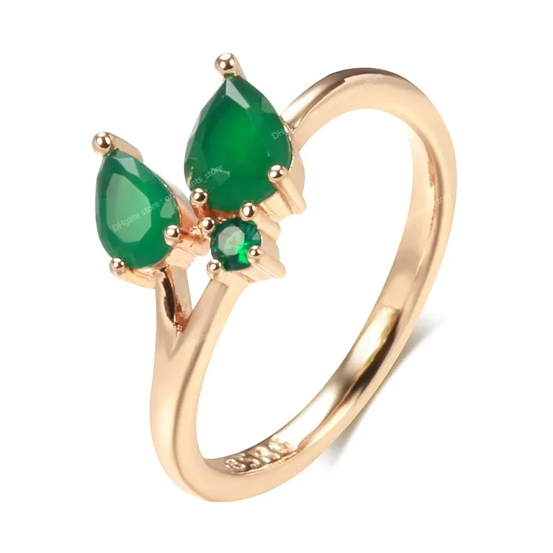 Anello da donna vintage con zirconi naturali verde scuro lucido e oro rosa Moda Anelli semplici Gioielleria raffinata feste Nuovi gioielli di modaAnelli Anello in oro 585 da donna