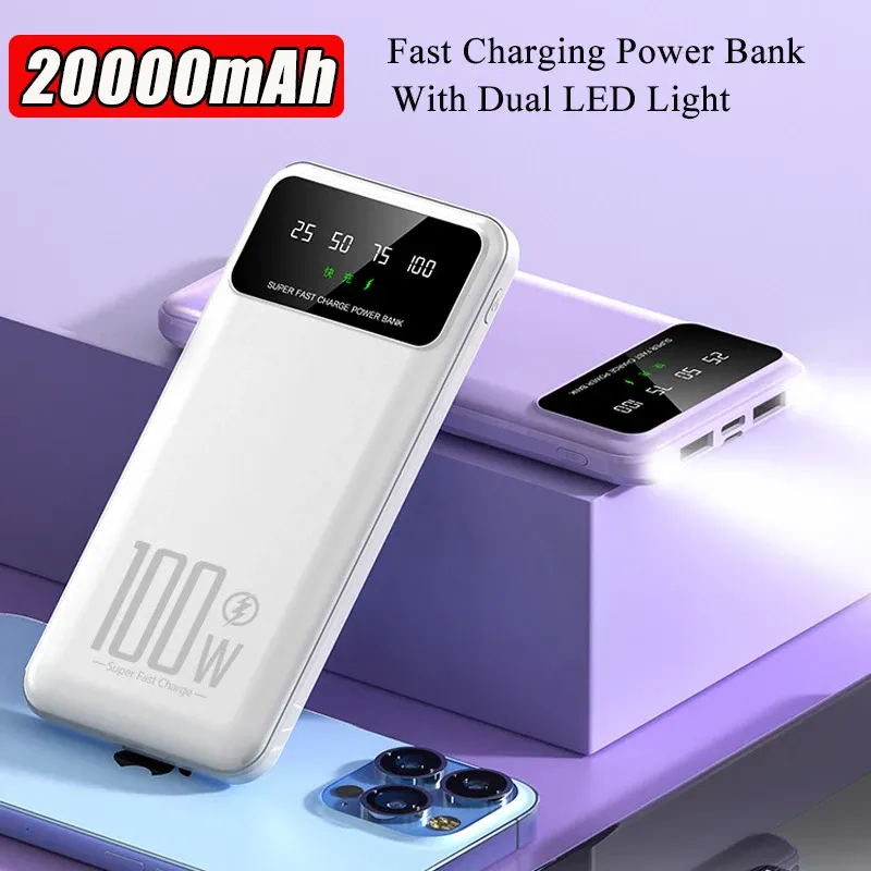 Power Bank 20000MAHポータブル外部バッテリーパック高速充電PowerBank iPhone Xiaomi 9 Huawei P40 PoverbankのLEDライト付きPowerBank