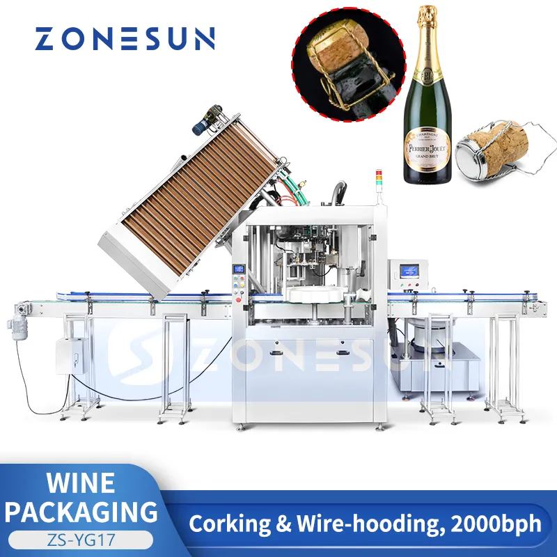 ZONESUN – Machine automatique de bouchage du vin et de cagoule monobloc, équipement d'emballage pour bouteilles en verre de Champagne, ZS-YG17