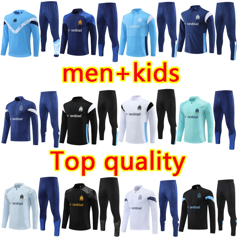 23 24 Barn Män fotbollsspårsuits Milik Payet Marseilles Survetement 22 23 Fottball Training Suit Veste Maillot de Foot Olympique Om Tracksuit Football Jogging Kit