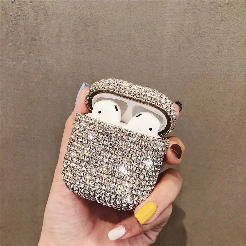 Accessori per auricolari Custodia rigida di lusso con diamante flash 3D adatta per AirPods 2 1 Protezione per cuffie wireless Bluetooth Cute AirPods 231027