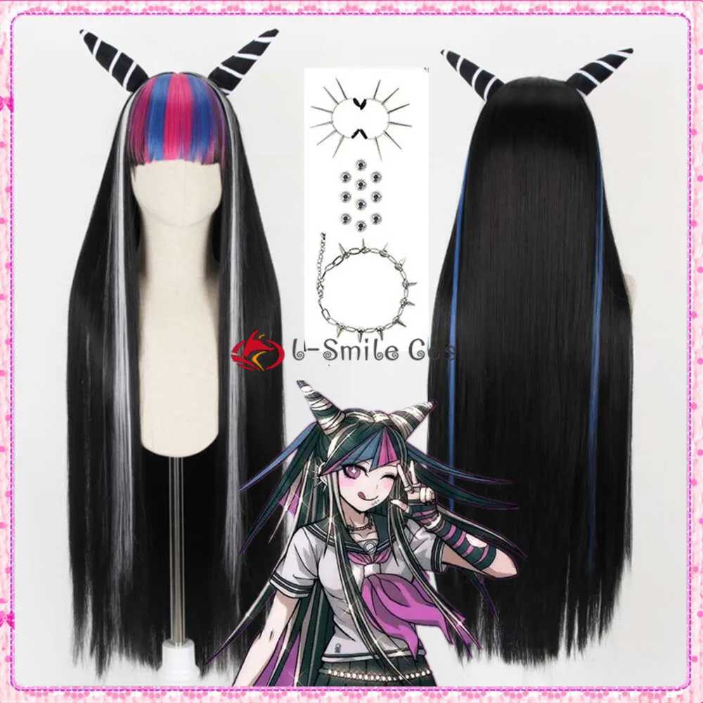 Костюмы комбинезона Danganronpa V3: Killing Harmony Mioda Ibuki, смешанные цвета, длинные 100 см, парики для косплея, термостойкие синтетические волосы + шапочка для парика