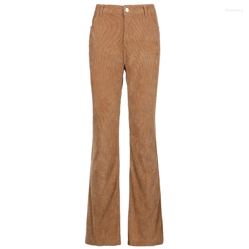 Pantalons pour femmes Automne Plus Taille Casual Corduroy Brown Pantalons longs Femmes Skinny Mid Taille Capris Mode Y2K 90s Poche Pantalon de survêtement