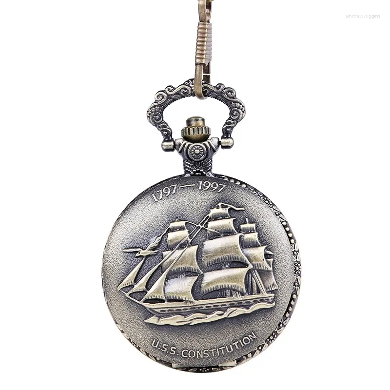 Orologi da tasca Orologio al quarzo in bronzo retrò per barche a vela con catena regalo per uomo e donna