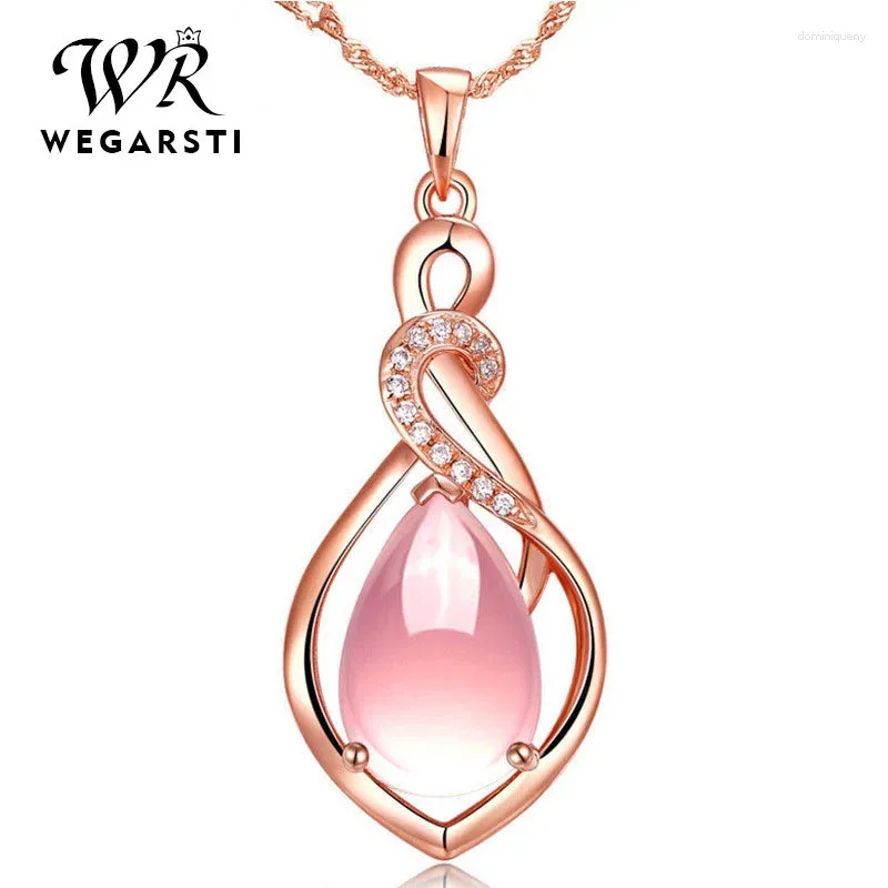 Hängen Water Drop Rose Quartz Necklace For Women Gemstone 925 Silver med 18K Gold Plated Chain Fine Jewelry