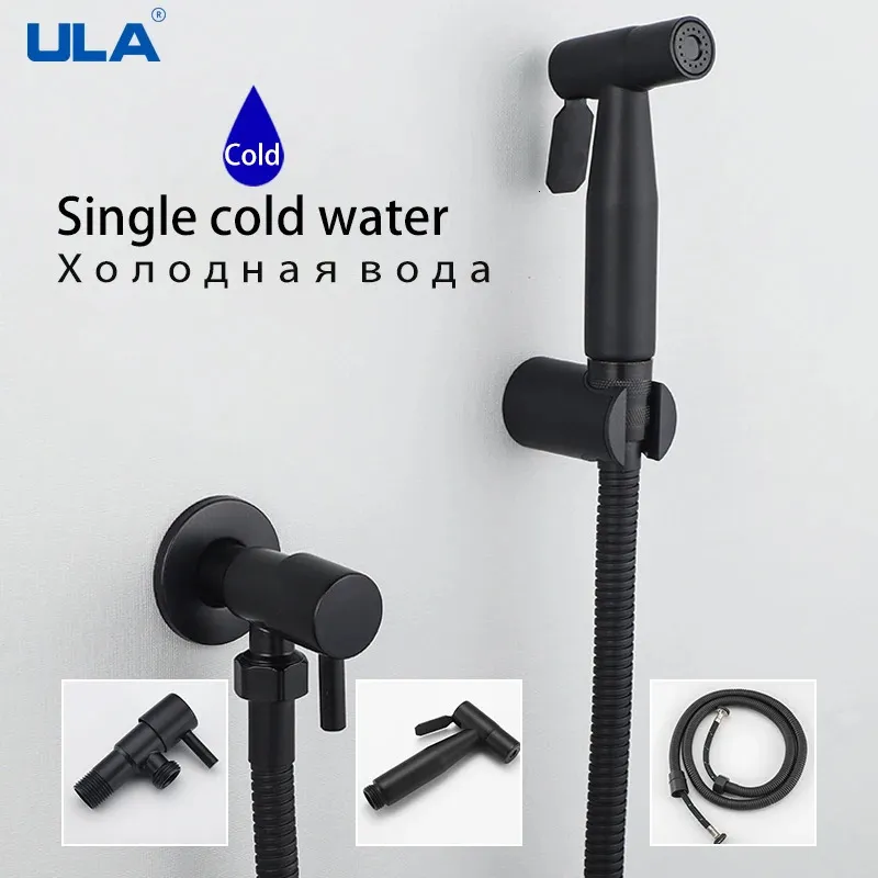 Set di accessori per il bagno ULA Rubinetto per bidet nero Spruzzatore per WC protetto a mano Rubinetto in acciaio inossidabile Soffione per doccia da bagno autopulente 231026