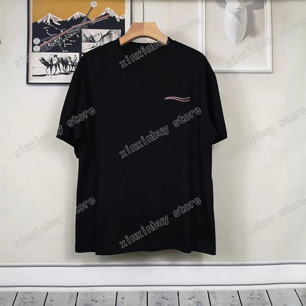 22ss Men Women Designers t shirts Paris sea Wave embroidery cotton tee short sleeve Crew Neck Streetwear xinxinbuy black XS-L239a