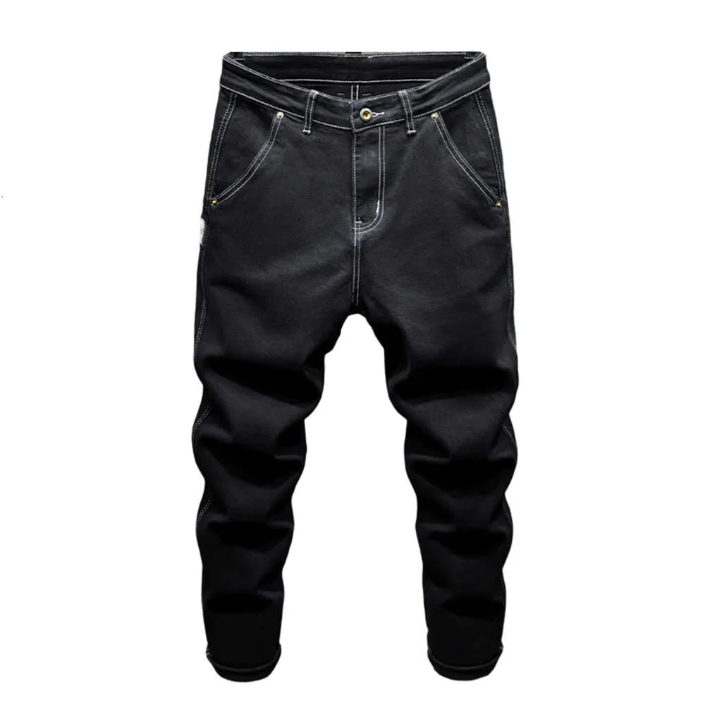 Czarne dżinsy dla mężczyzn luźne fit stretch workowate szerokie legalne dżinsowe spodnie duże streetwearne jean homme modne kowboje