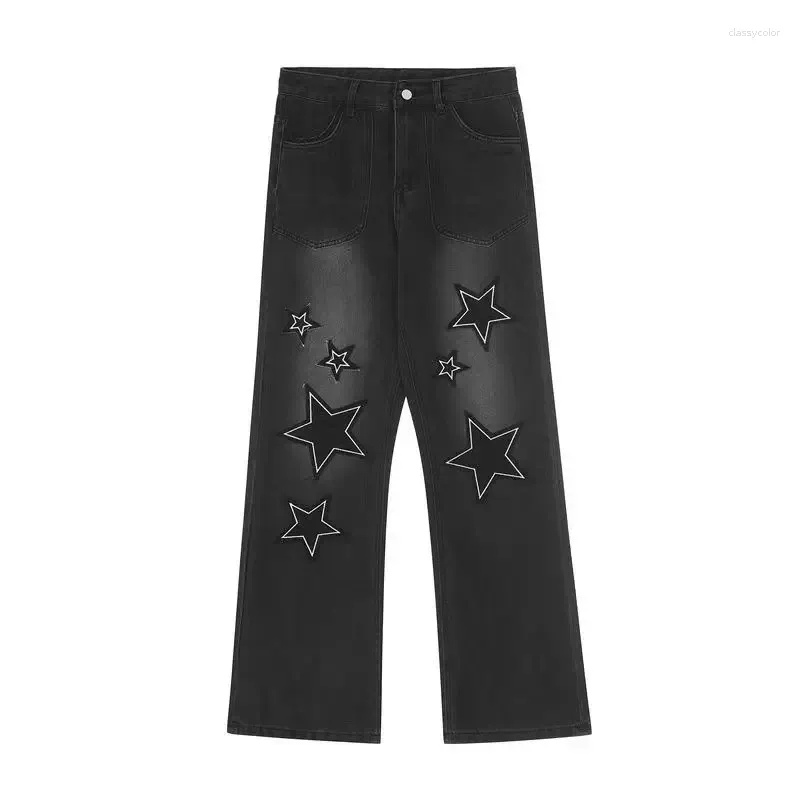 Женские джинсы, винтажные женские джинсы в стиле Харадзюку в стиле пэчворк со звездами, женские брюки с высокой талией, повседневные модные джинсовые мешковатые мешковатые модели Y2k в стиле гранж
