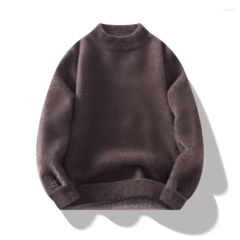 Men's Hoodies 2023 Winter Warm And Thickened Mink Fleece Sweater Round Neck Loose Solid Large Knit