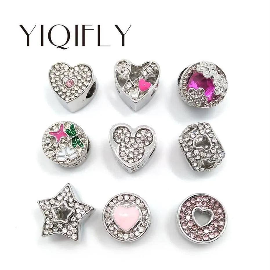 YIQIFLY 2017 new 18pcs mix color and style big hole alloy beads fit European bracelet DIY 2414