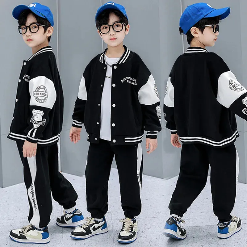 Clothing Sets Spring Autumn Boy Baseball Uniform Kids Jacket Coat Pants 2pcs Suit Hip Hop Children's Sports Tracksuits 416Y 231026